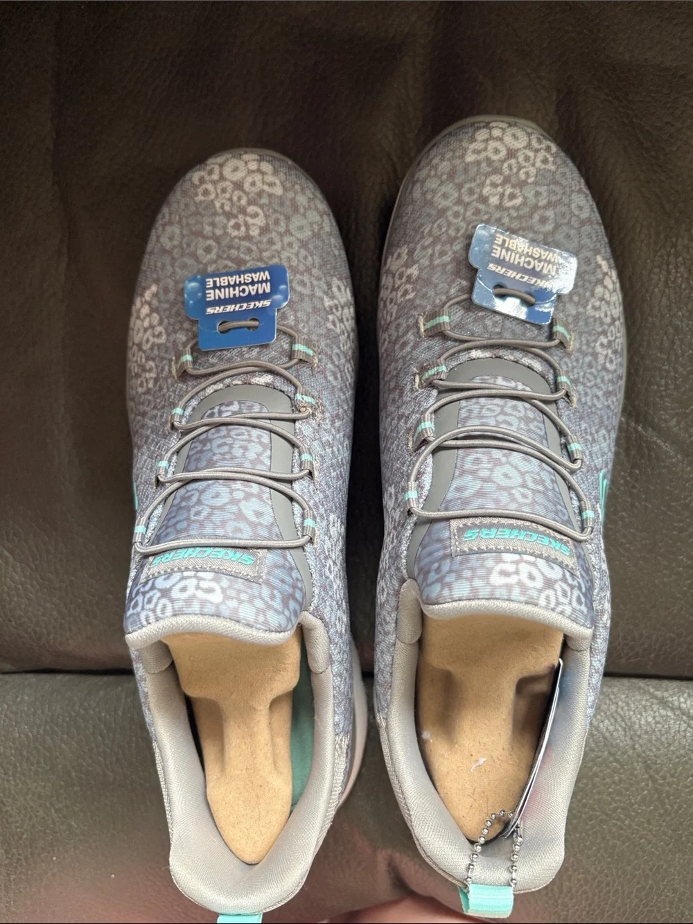 Sketchers memory foam gray animal print with green sneakers (no box)